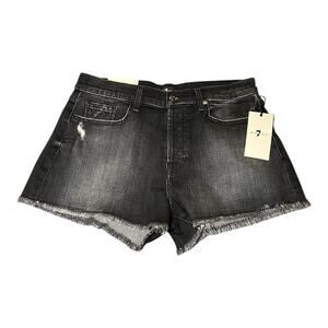 NWT 7 For‎ All Mankind Black Distressed Denim Monroe Raw Cut Off Shorts Size 30